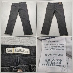 Lee Regular Fit Jeans Men's 36x29 Black/Gray Denim Made in Mexico USA Fabric
